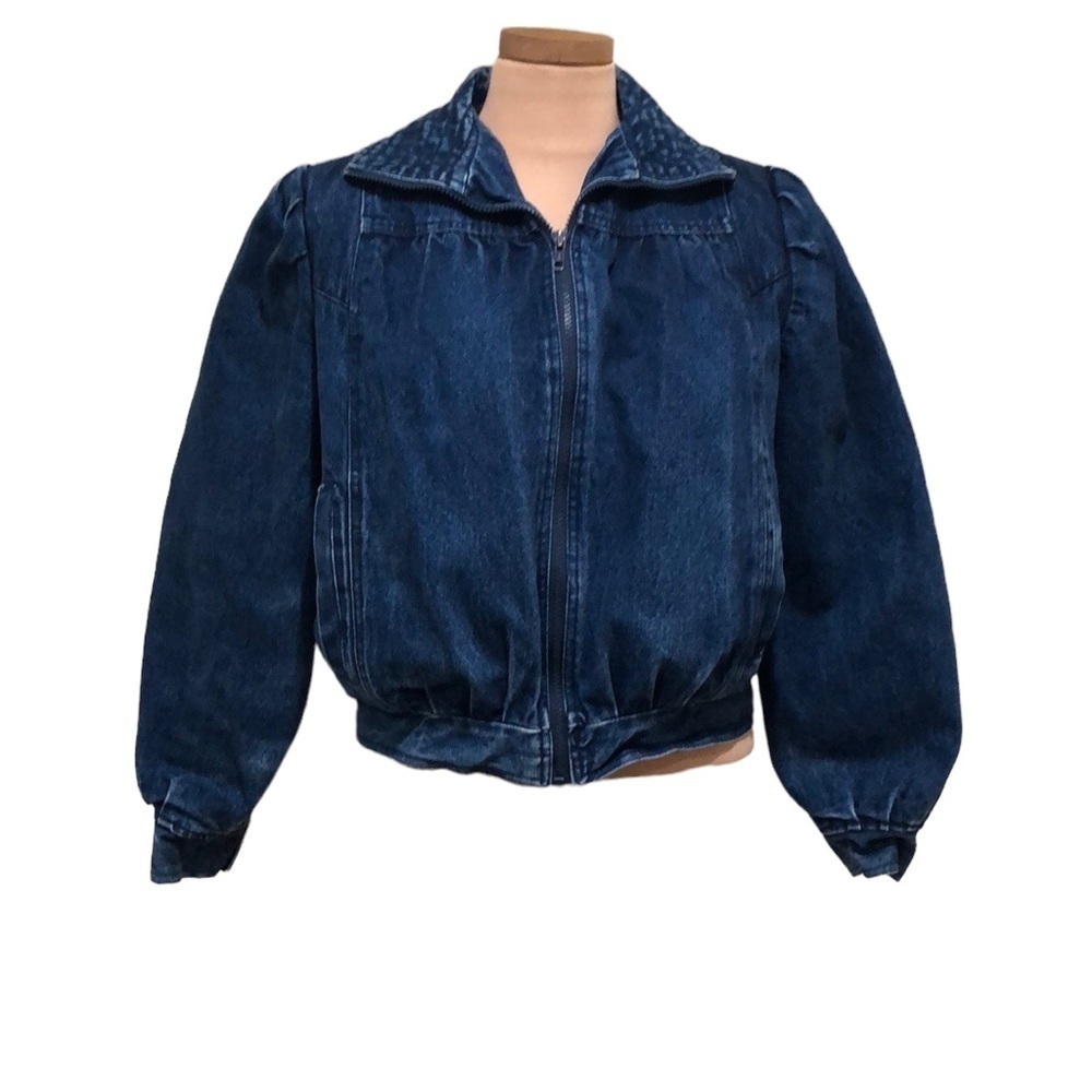 Vintage Denim Jacket Size Large Blue Puff Bubble Balloon Sleeve